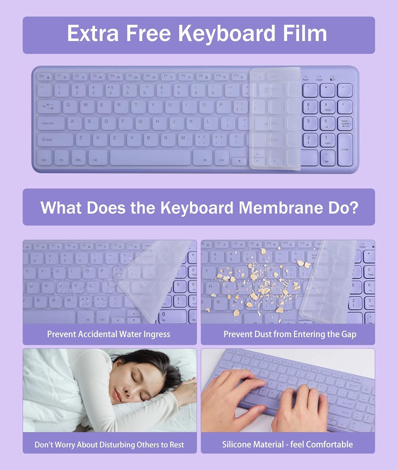 Wireless Ergonomic Keyboard and Mouse Combo, Sweet Mixed Color Cute Keyboard, 2.4G USB, Compatible with Computer, Laptop, PC Desktops, Mac (Purple)