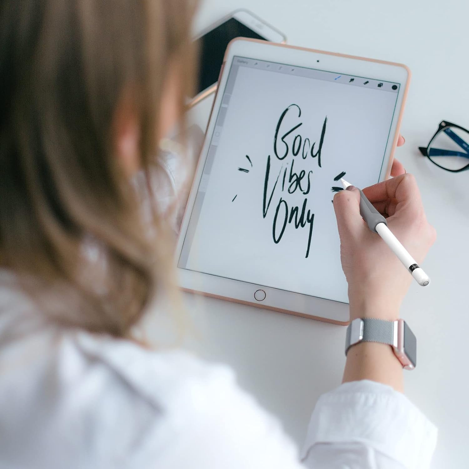 3 Pack Silicone Grip for Apple Pencil 1St Generation Accessories Ergonomic Design Sleeve Protective Case Cover Holder with Cable Adapter Tether (Grey + Black + White)