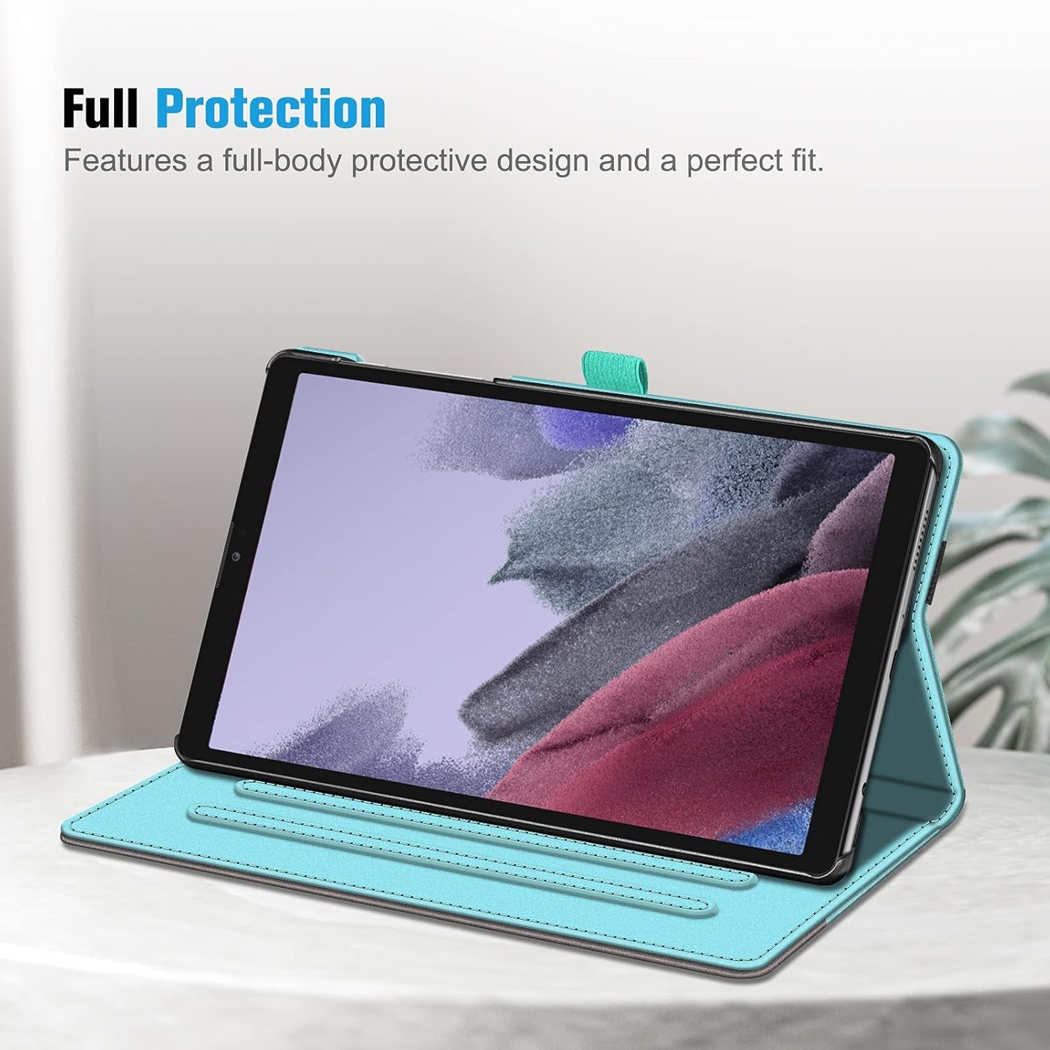 Case for Samsung Galaxy Tab A7 Lite 8.7 Inch 2021 Model (SM-T220/T225/T227), Multi-Angle Viewing Smart Stand Back Cover with Pocket, Turquoise