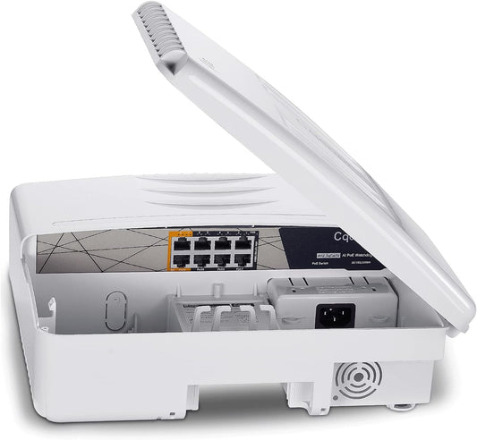 Outdoor 8 Port Full Gigabit Poe Switch, Ieee802.3Af/At/Bt, All-In-One Box, , High Power Output, Total 120W, Play & Plug, Fan Unmanaged, AI Watchdog.