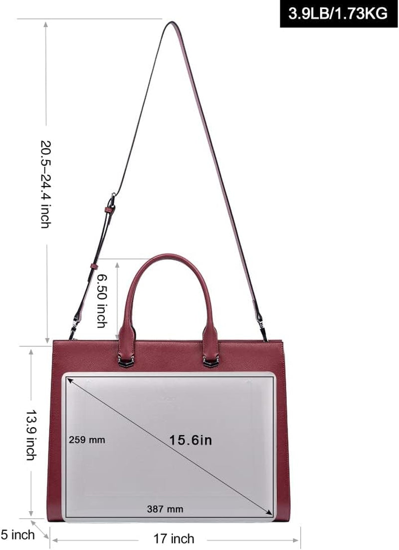 Women Briefcase Leather 15.12 Inch Slim Business Laptop Shoulder Bag Wine Red