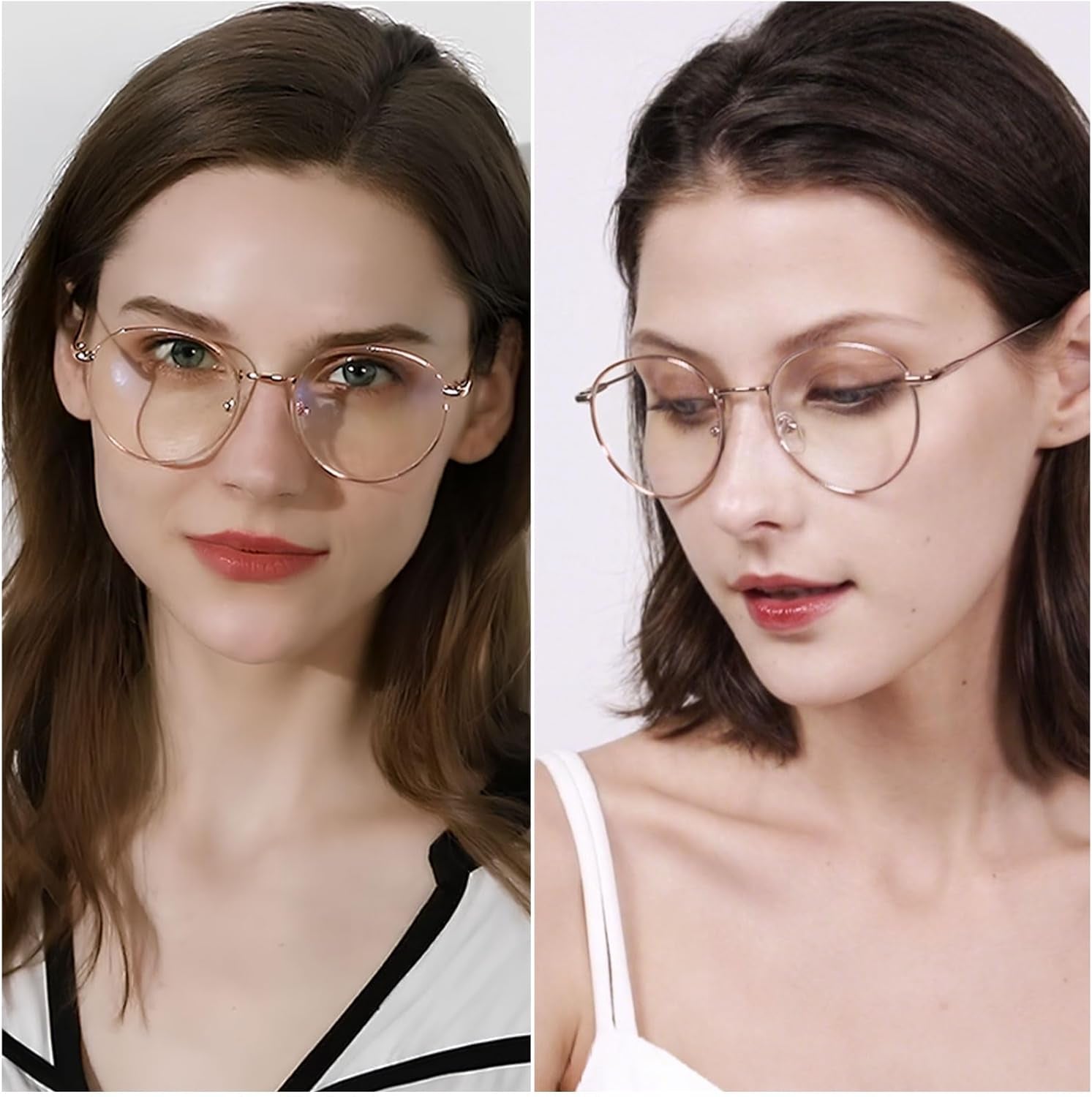 Blue Light Blocking Glasses Women Men Small Face Computer Clear Bluelight Blocker Super Lightweight Metal Frame Round