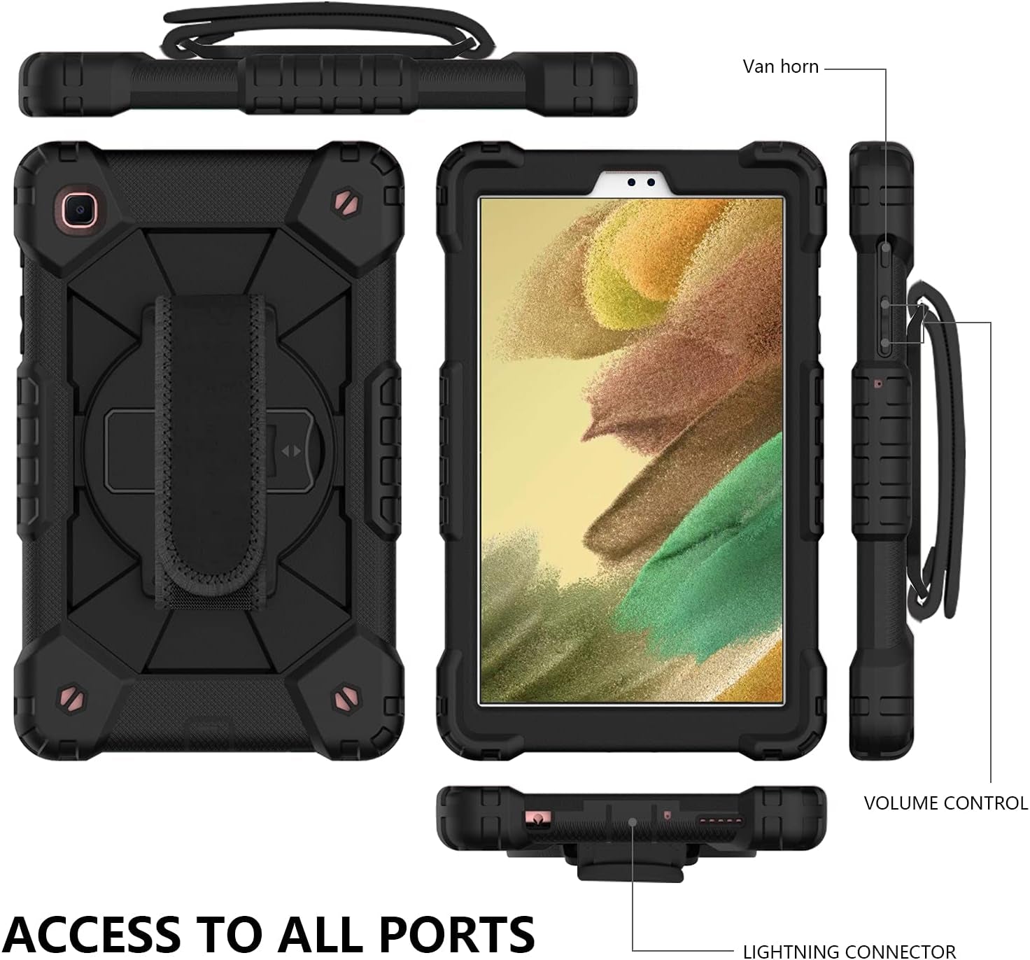 Case for Galaxy Tab A7 Lite 8.7 Case, Heavy Duty Rugged Full-Body Hybrid Shockproof Drop Protection Cover for Samsung Galaxy Tab A7 Lite 8.7 2021 Model SM-T220 / SM- T225 (7-Black+Black)