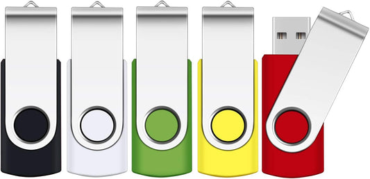 8GB Flash Drive,  Thumb Drives 5 Pack, 8 Gig USB Drive with Lanyards Metal Swivel 8GB USB Memory Stick Pen Drive with LED Indicator(5 Mixed Color)