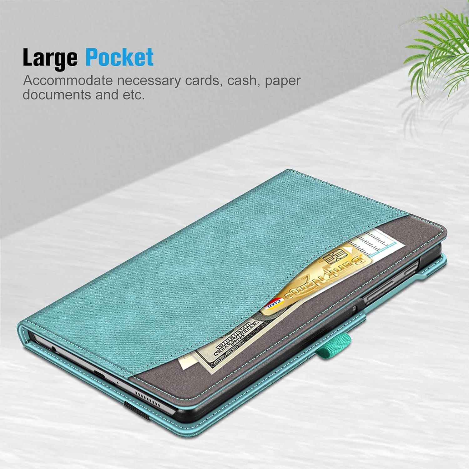 Case for Samsung Galaxy Tab A7 Lite 8.7 Inch 2021 Model (SM-T220/T225/T227), Multi-Angle Viewing Smart Stand Back Cover with Pocket, Turquoise
