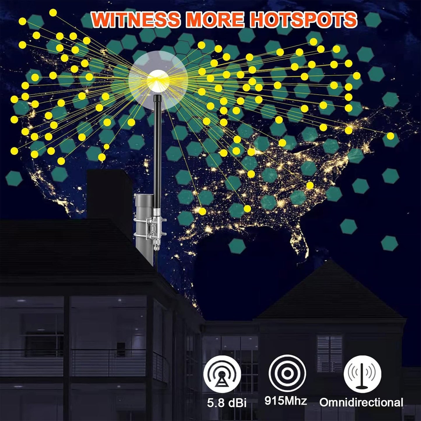 Outdoor 5.8Dbi Replacement Lora Gateway 915Mhz Glass Fiber Long-Range Cellular Lorawan Antenna with 3 Meter Low Loss Cable for Helium Miner Hotspot RAK Nebra Bobcat 300 HNT Finestra Miner,