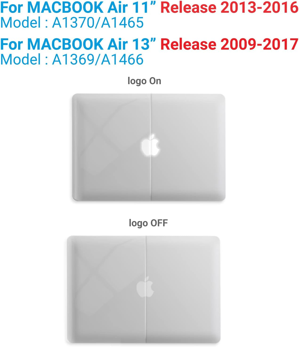 Compatible with Old Version Macbook Air 13 Inch Case (2017-2010 Release), Models: A1466/A1369, Plastic Hard Shell Case with Keyboard & Screen Cover for Mac Air 13, Crystal Clear, A13CYCL+2