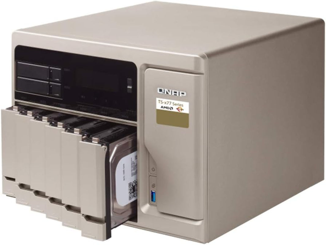 TS-877 NAS Server, AMD Ryzen 7 8-Core 3.0Ghz CPU, 32GB DDR4 RAM, 1TB SSD, 12TB HDD, RAID, QTS 4.3 Operating System, Beige, Metal, Floor Mount, Compatible with Server