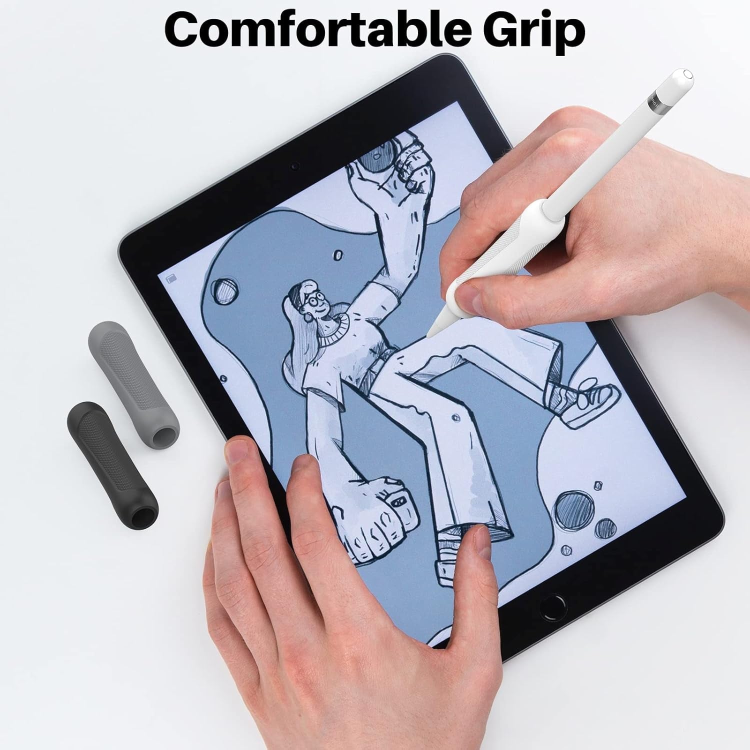3 Pack Silicone Grip for Apple Pencil 1St Generation Accessories Ergonomic Design Sleeve Protective Case Cover Holder with Cable Adapter Tether (Grey + Black + White)