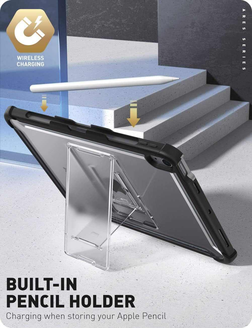 Ares Case for Ipad Air 5Th Generation/Ipad Air 4Th Generation 10.9 Case (2022/2020), Full-Body Kickstand with Built-In Screen Protector Cover with Pencil Holder (Black)