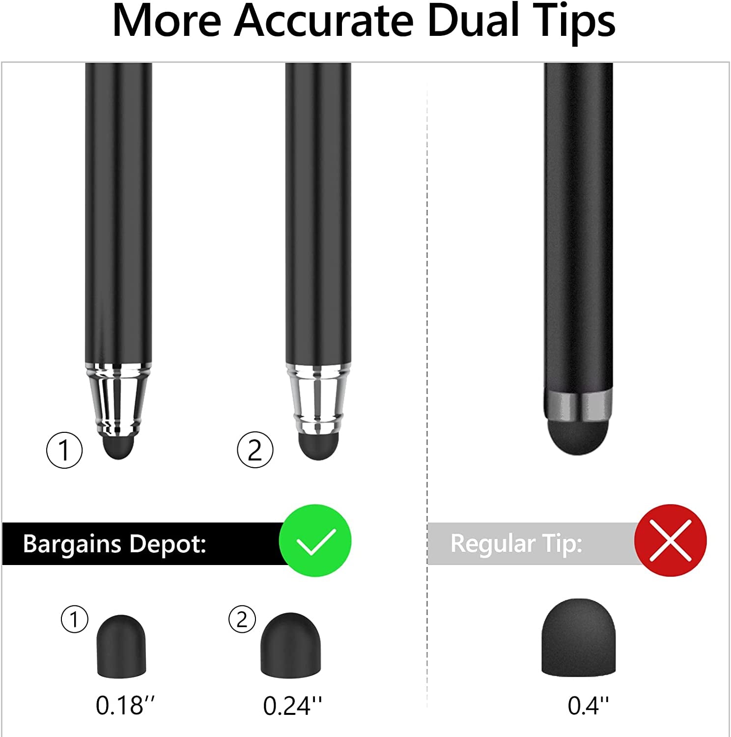 Capacitive Stylus/Styli 2-In-1 Universal Touch Screen Pen for All Touch Screen Tablets & Cell Phones with 20 Extra Replaceable Soft Rubber Tips (Pack of 4)