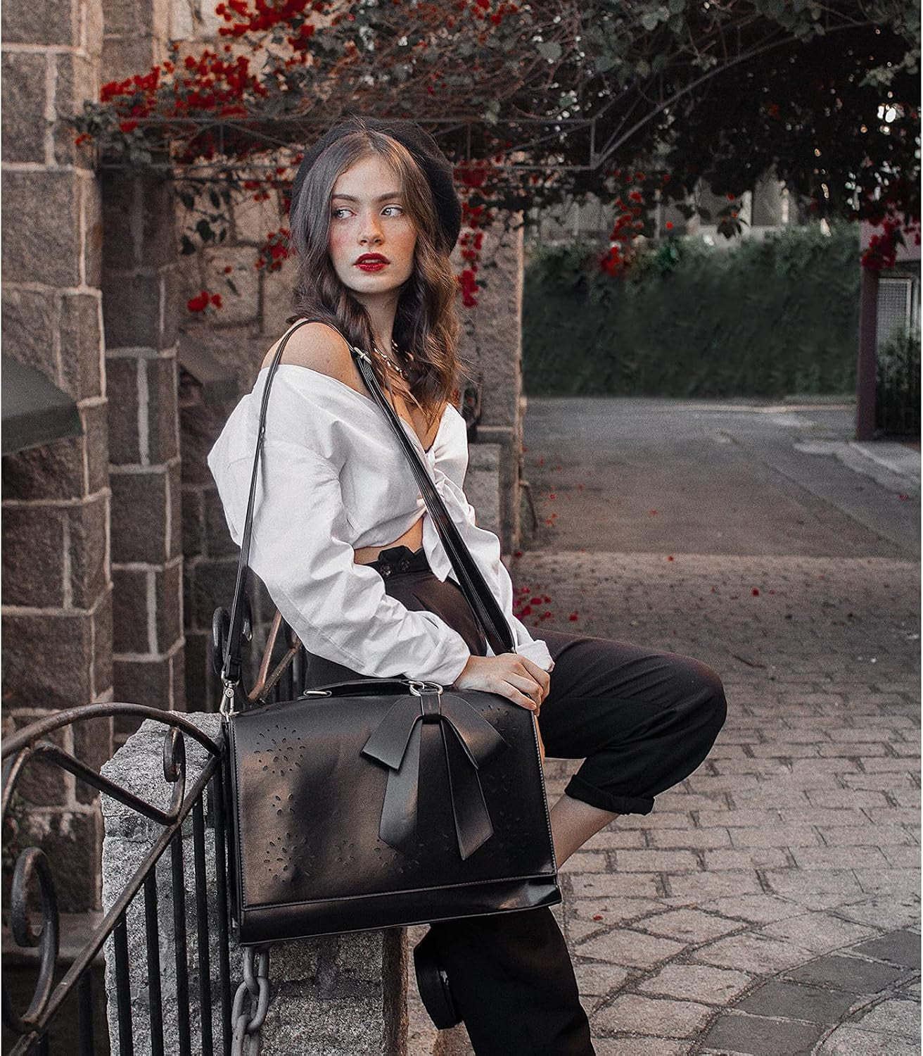 Women'S Briefcase Vegan Leather Laptop Bag for Work Shoulder Computer Satchel Bag with Detachable Bow