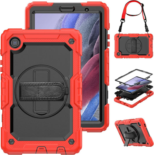 Case for Samsung Galaxy Tab A7 Lite 8.7'' 2021 (SM-T220/T225/T227), Full-Body Shockproof Protection Case with Screen Protector & 360 Rotating Stand Hand Strap - Red