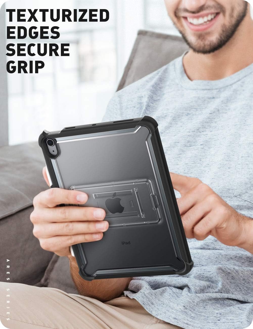 Ares Case for Ipad Air 5Th Generation/Ipad Air 4Th Generation 10.9 Case (2022/2020), Full-Body Kickstand with Built-In Screen Protector Cover with Pencil Holder (Black)