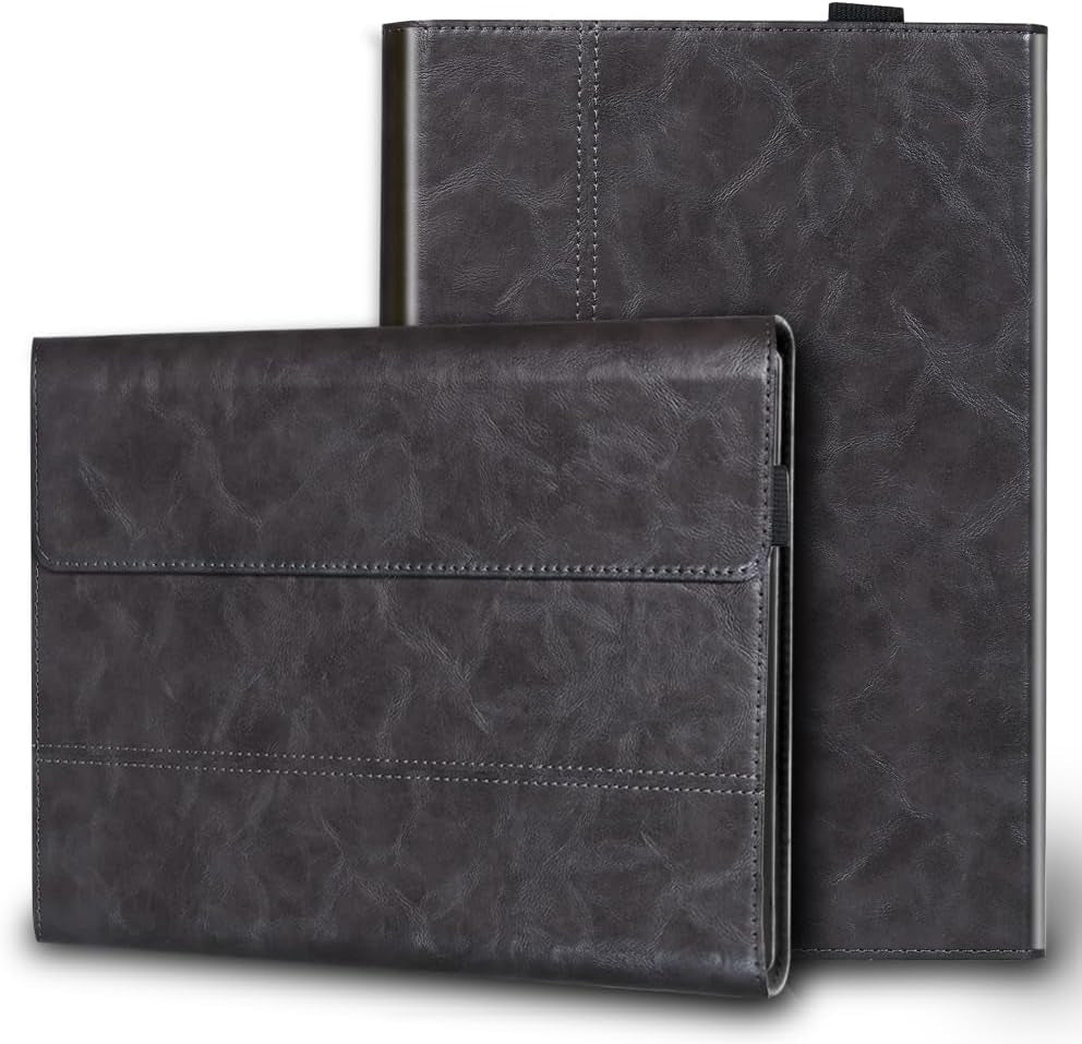 Leather Case Compatible with Microsoft Surface Go 4/3/2/1 2023/2021/2020/2018,Support Type Cover Keyboard,With Pencil Holder, Magnetic Closure,Portfolio Business Cover,Grey
