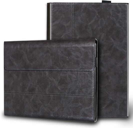 Leather Case Compatible with Microsoft Surface Go 4/3/2/1 2023/2021/2020/2018,Support Type Cover Keyboard,With Pencil Holder, Magnetic Closure,Portfolio Business Cover,Grey