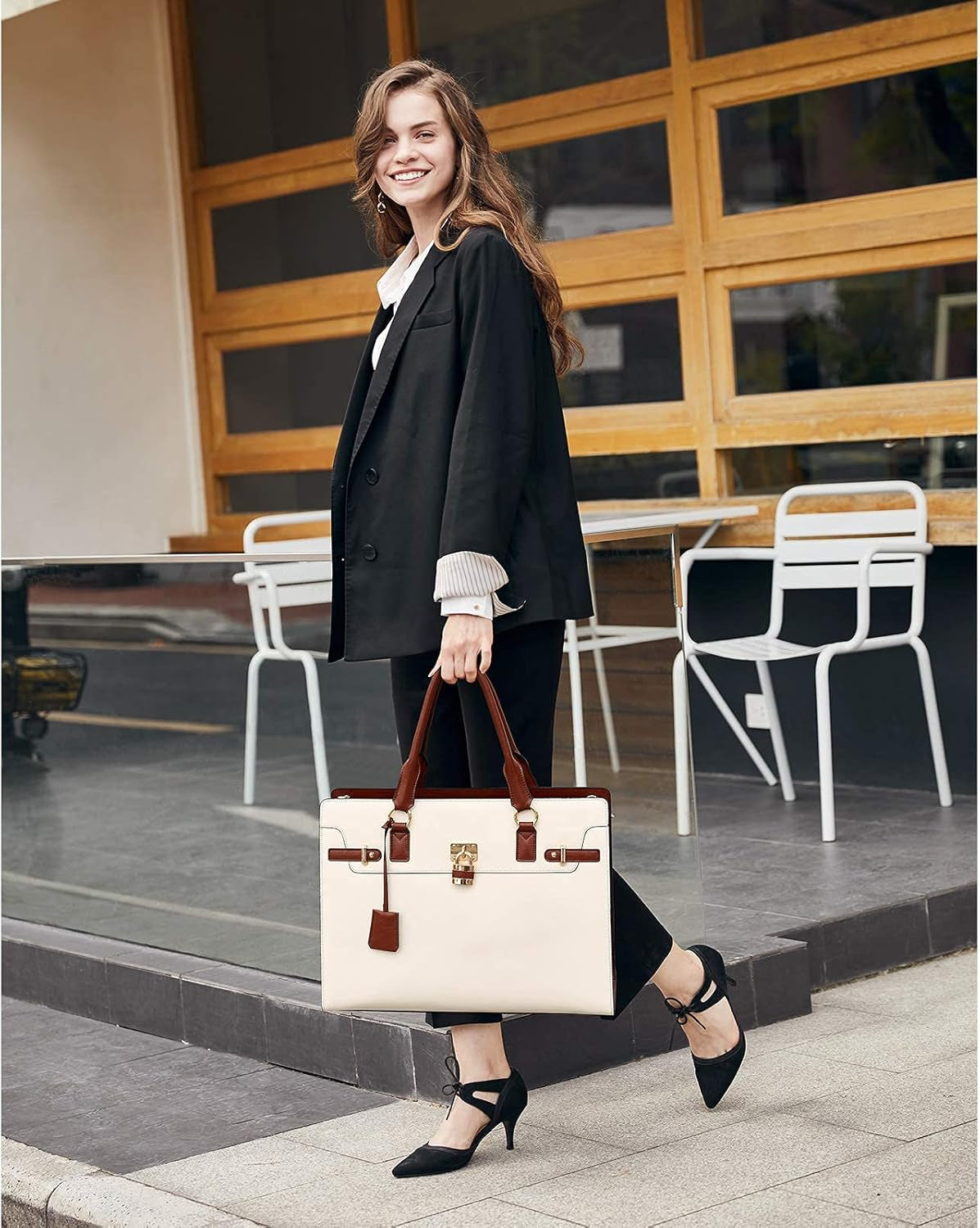 Briefcase for Women 15.6 Inch Leather Laptop Bag Vintage Slim Lawyer Business Bag Stylish Work Purse