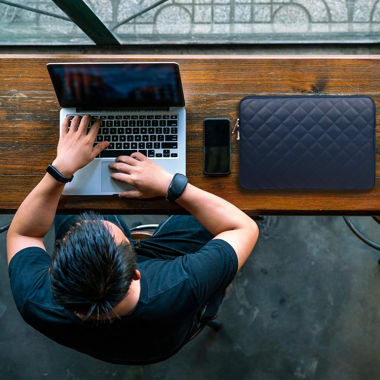 11 Inch Laptop Sleeve Diamond PU Leather Case Protective Shockproof Water Resistant Cover Carrying Computer Bag Compatible with 11.6 Macbook Air Surface for 11" Chromebook Notebook(Navy Blue)