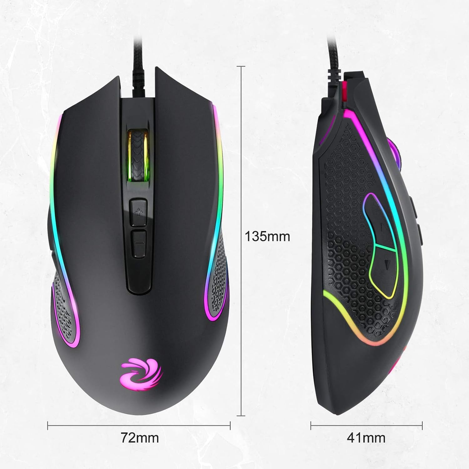 Wired Mouse - Black, USB, 7200 DPI, 4 Lighting Mode, Plug and Play, Ergonomic Design, Compatible with Windows/Mac