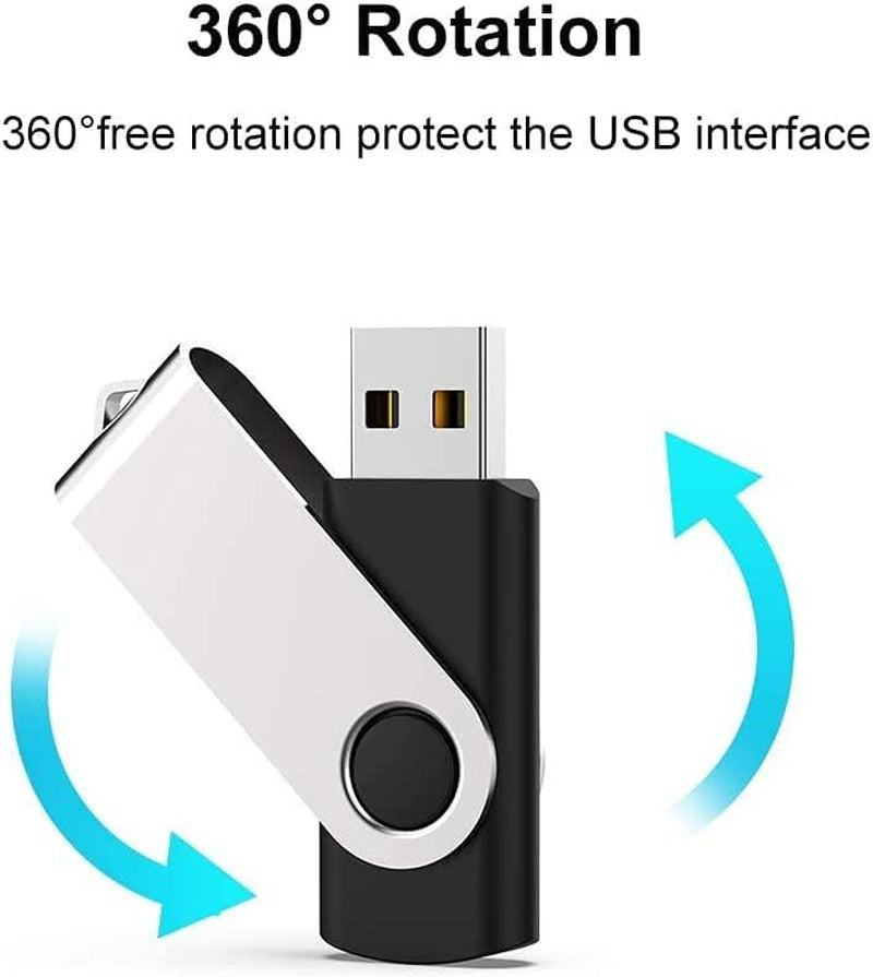 8GB USB Flash Drive 50 Packs, Bulk USB Sticks 2.0 Mutipack Thumb Drive 360° Swivel USB Stick, FAT32 Jump Drives Pen Drive Zip Drives for Data Storage/Files Backup/Document Transfer - Black