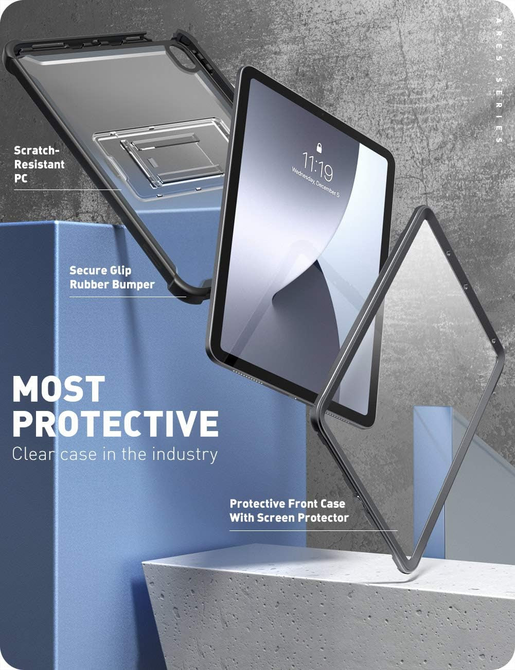 Ares Case for Ipad Air 5Th Generation/Ipad Air 4Th Generation 10.9 Case (2022/2020), Full-Body Kickstand with Built-In Screen Protector Cover with Pencil Holder (Black)