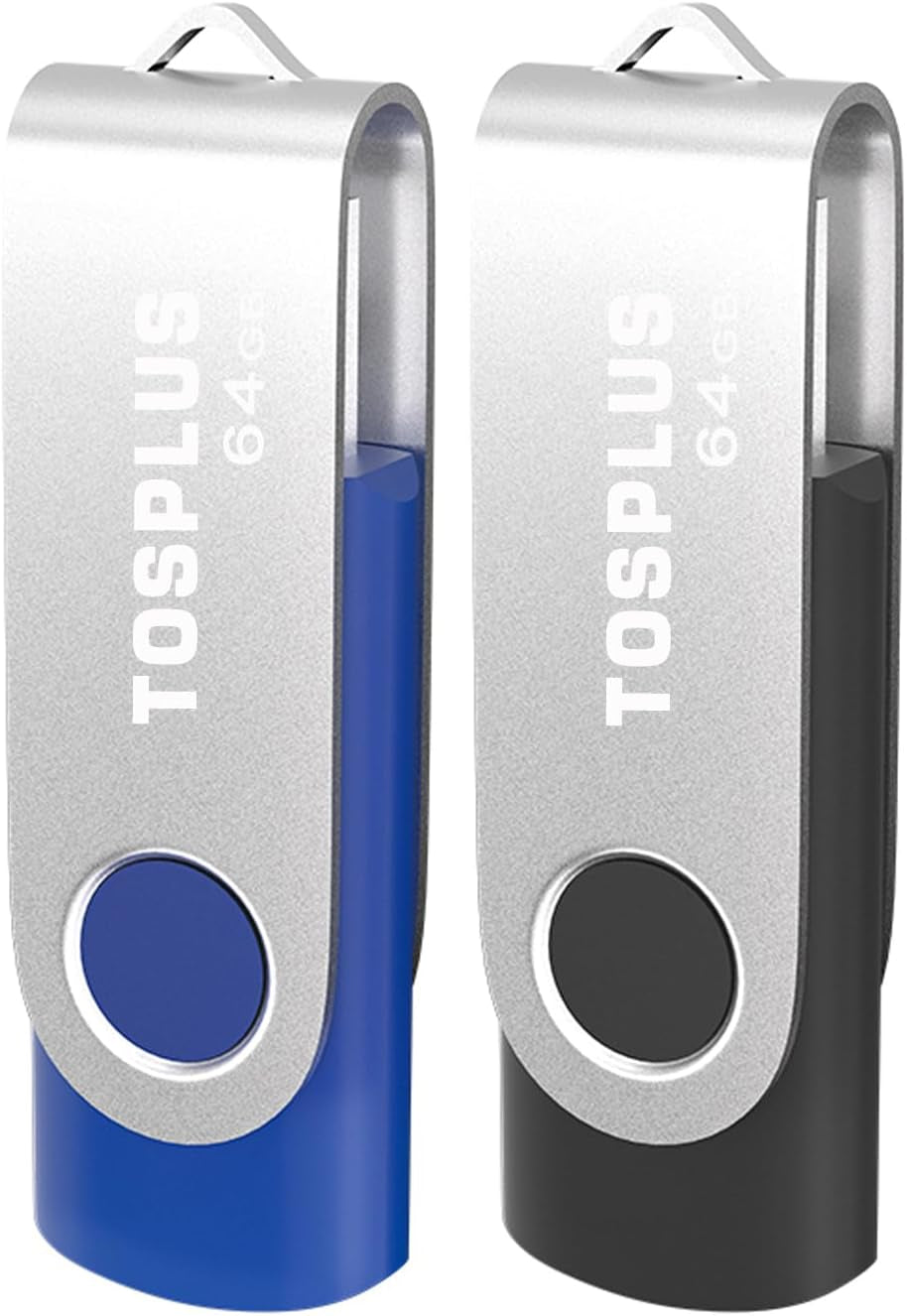 2Pack 64GB USB 2.0 Flash Drives Thumb Drives Memory Stick Jump Drive Zip Drive (Black/Blue)