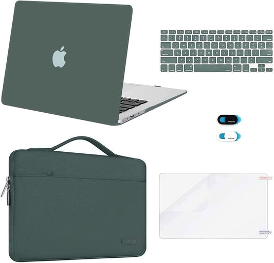 Compatible with Macbook Air 13 Inch Case (A1369 A1466, Older Version 2010-2017 Release), Plastic Hard Shell Case & Sleeve Bag & Keyboard Cover & Webcam Cover & Screen Protector, Midnight Green