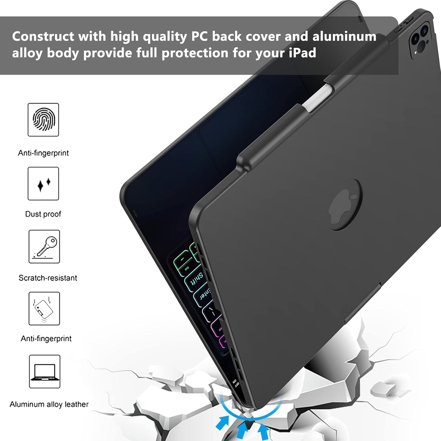 Keyboard Case for Ipad Air 13 Inch (M3/M2, 2025/2024), Backlit Keyboard for Ipad Pro 12.9” Inch (6Th /5Th/4Th Gen/ 3Rd Gen) - Touch Trackpad - 360° Protective Case with Pencil Holder for Ipad Air 13