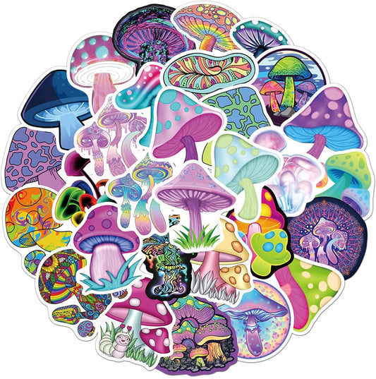 Mushroom Stickers 50 Pcs, Trippy Vinyl Decal