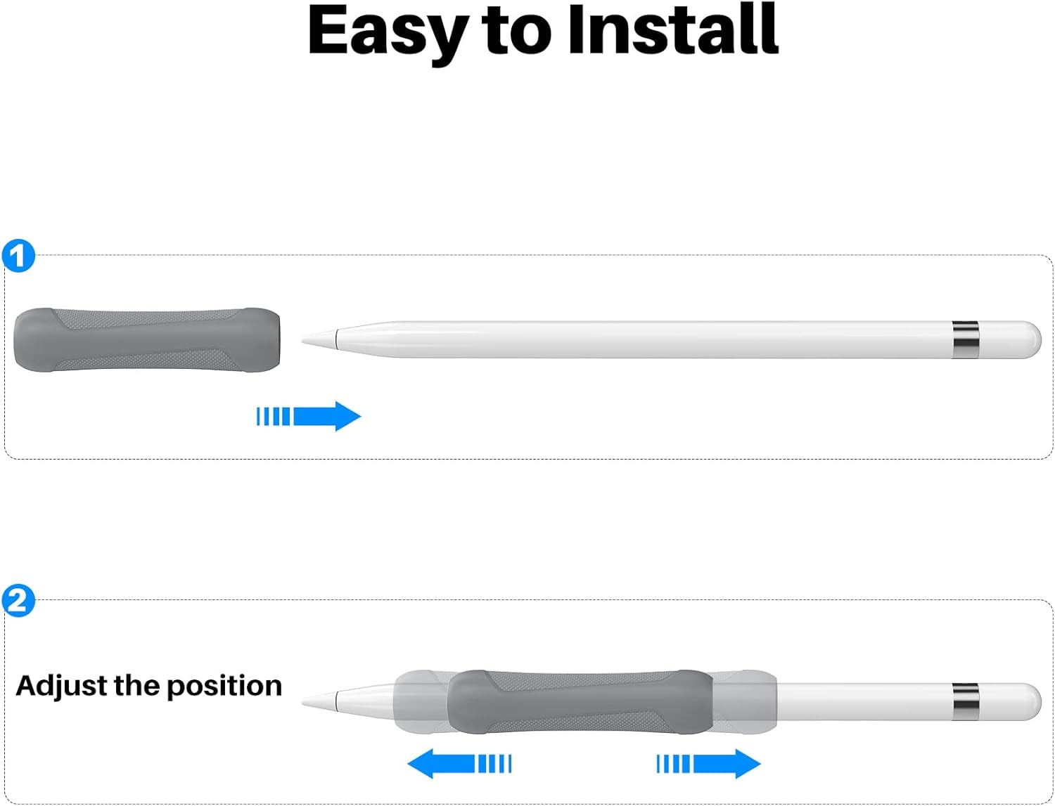 3 Pack Silicone Grip for Apple Pencil 1St Generation Accessories Ergonomic Design Sleeve Protective Case Cover Holder with Cable Adapter Tether (Grey + Black + White)