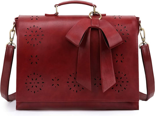 Women'S Briefcase Vegan Leather Laptop Bag for Work Shoulder Computer Satchel Bag with Detachable Bow