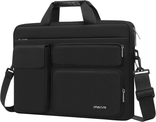 Laptop Shoulder Bag, Computer Bag with 2 Raised&1 Flapover&1 Horizontal Pocket&Handle&Belt
