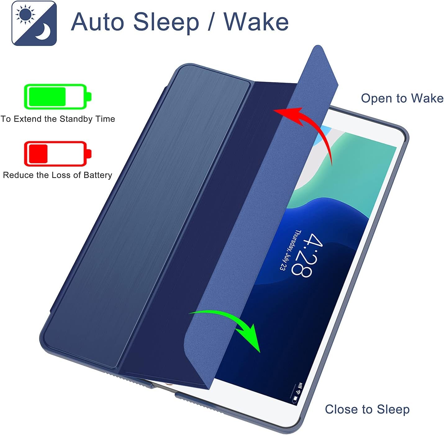 Case for Ipad 9Th/8Th/7Th Generation 2021/2020/2019, [Slim Trifold Stand + Auto Wake/Sleep], Premium Protective Hard PC Back Cover for Apple Ipad 10.2 Inch (Navy)