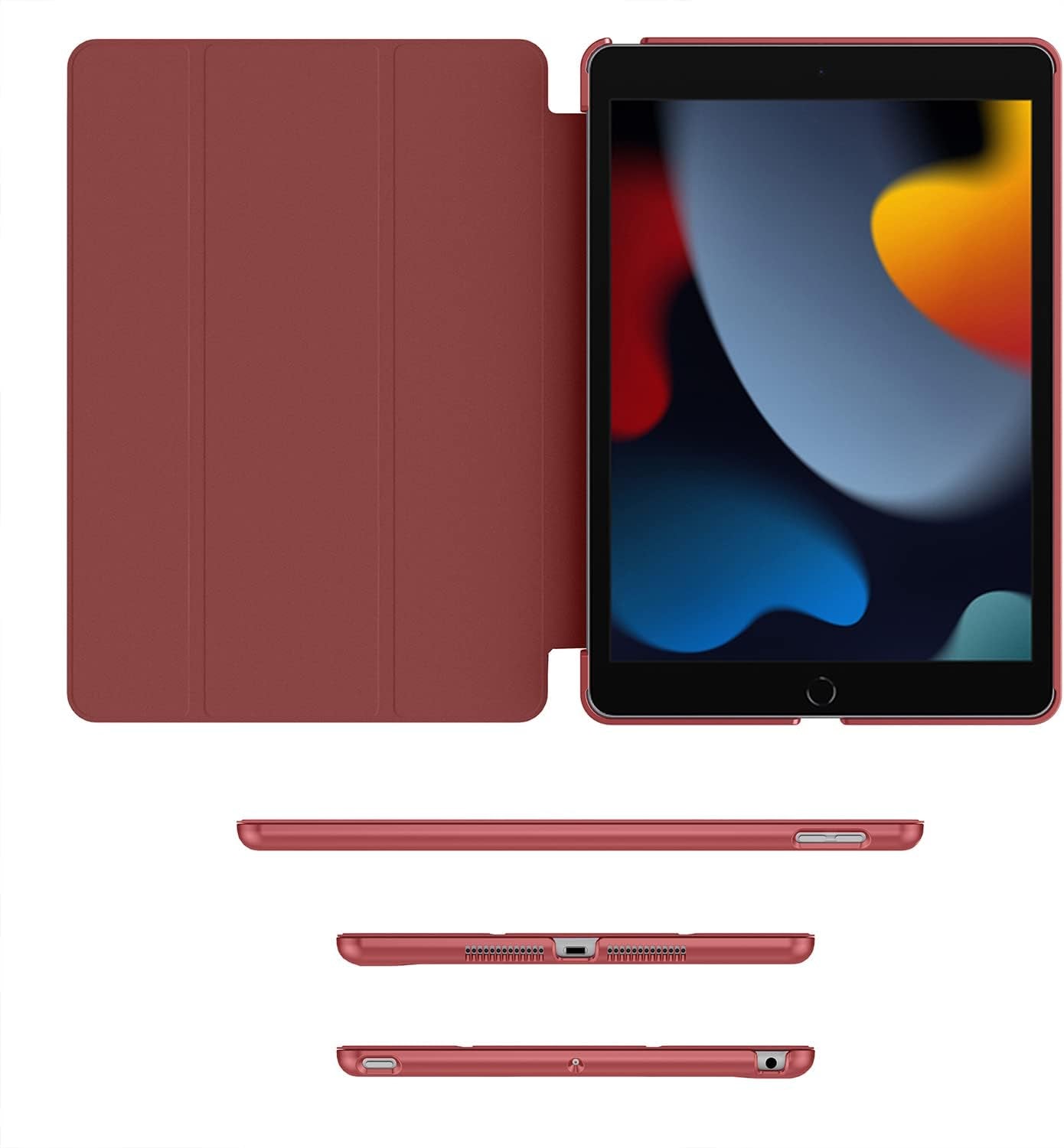 Case for Ipad 9Th/8Th/7Th Generation 2021/2020/2019, [Slim Trifold Stand + Auto Wake/Sleep], Premium Protective Hard PC Back Cover for Apple Ipad 10.2 Inch (Wine Red)