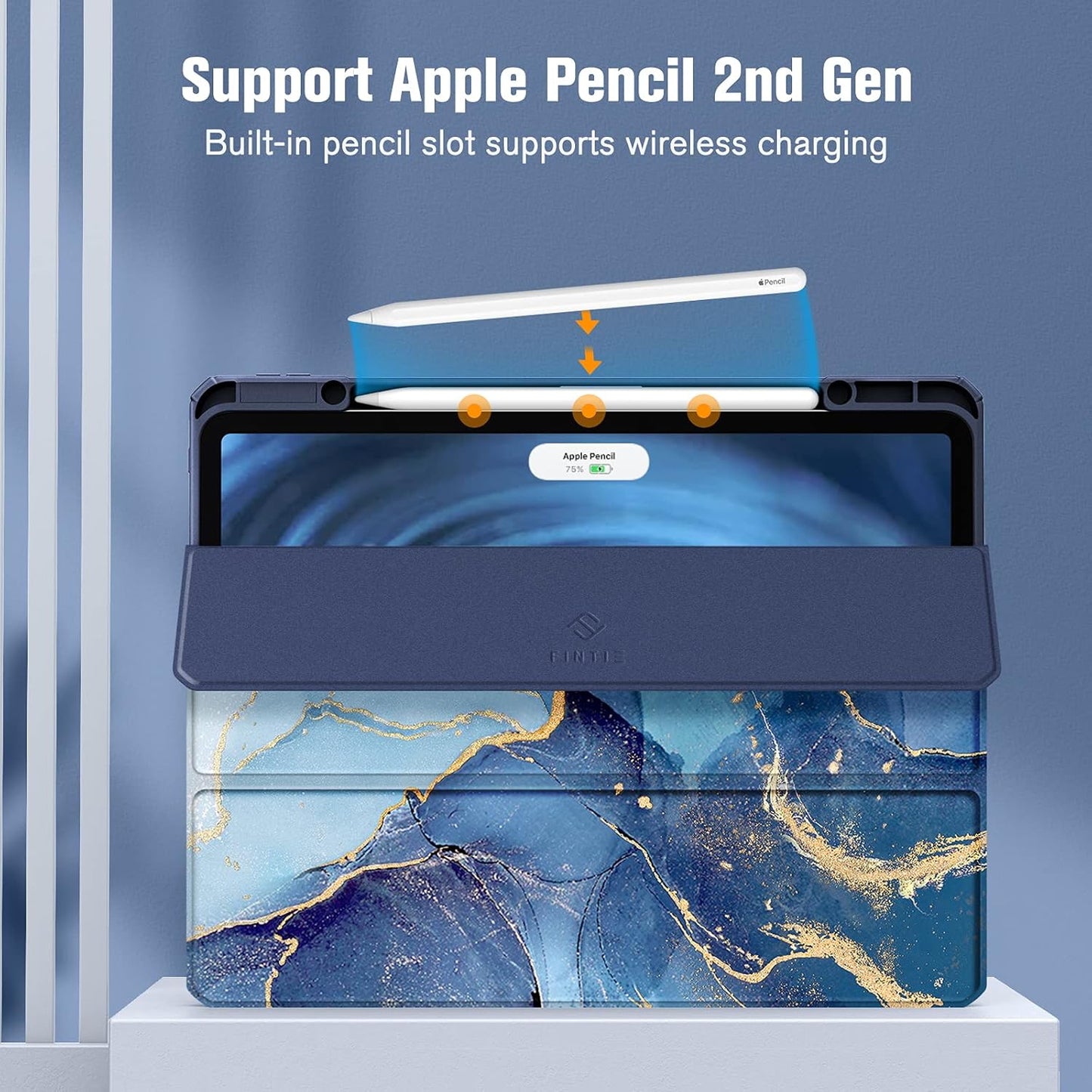 Hybrid Slim Case for Ipad Pro 12.9-Inch 6Th Generation 2022, [Built-In Pencil Holder] Shockproof Cover W/Clear Transparent Back Shell, Also Fit Ipad Pro 12.9" 5Th/4Th/3Rd Gen, Ocean Marble