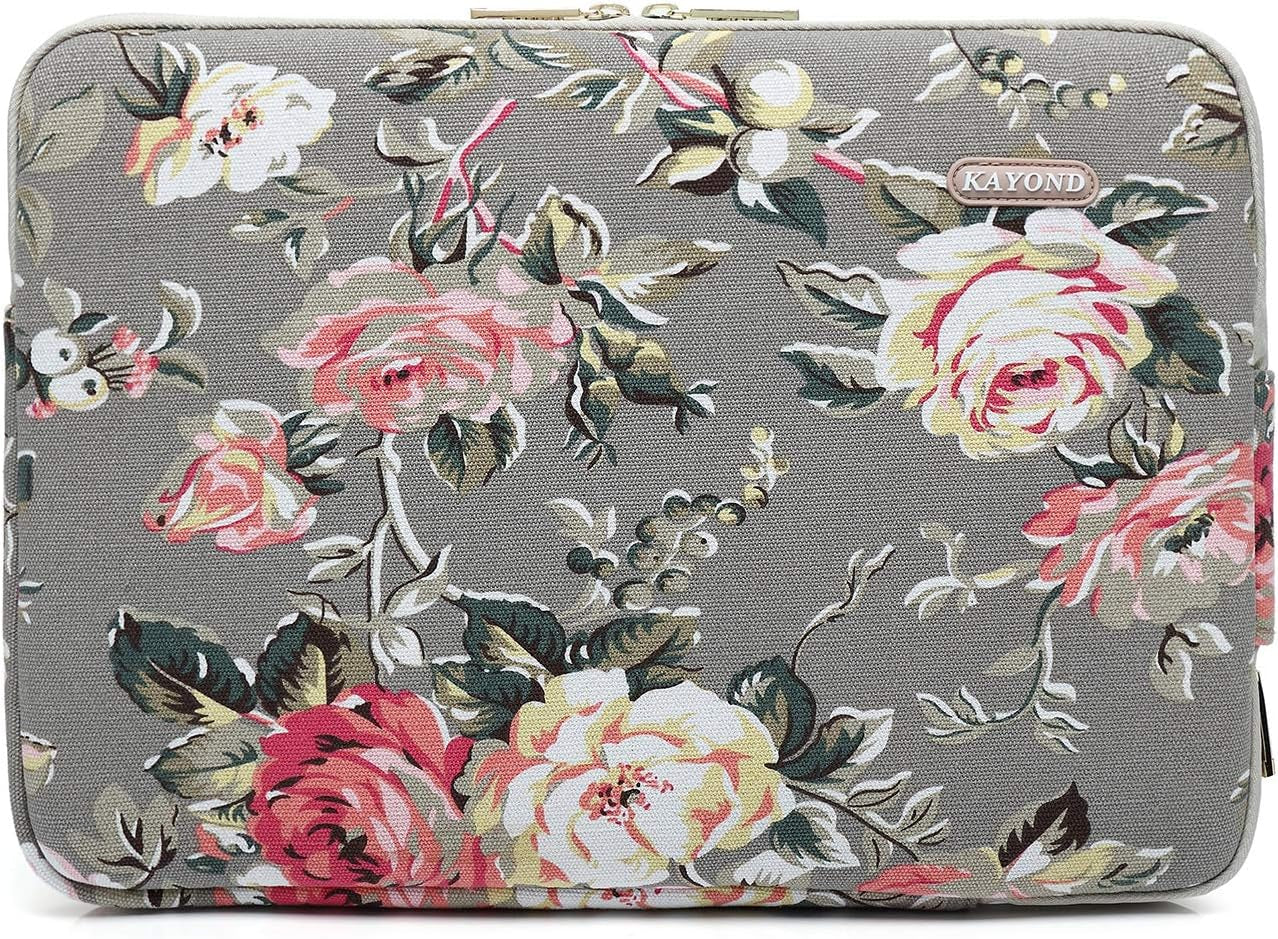 Gery Rose Patten Canvas Water-Resistant 13.3 Inch Laptop Sleeve Case for 12.5Inch 13Inch Notebook Computer 12.9 Pocket Tablet