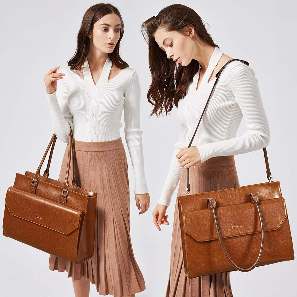 Briefcase for Women Oil Wax Leather Business 15.6 Inch Laptop Handbag Vintage Slim Large Shoulder Work Bag