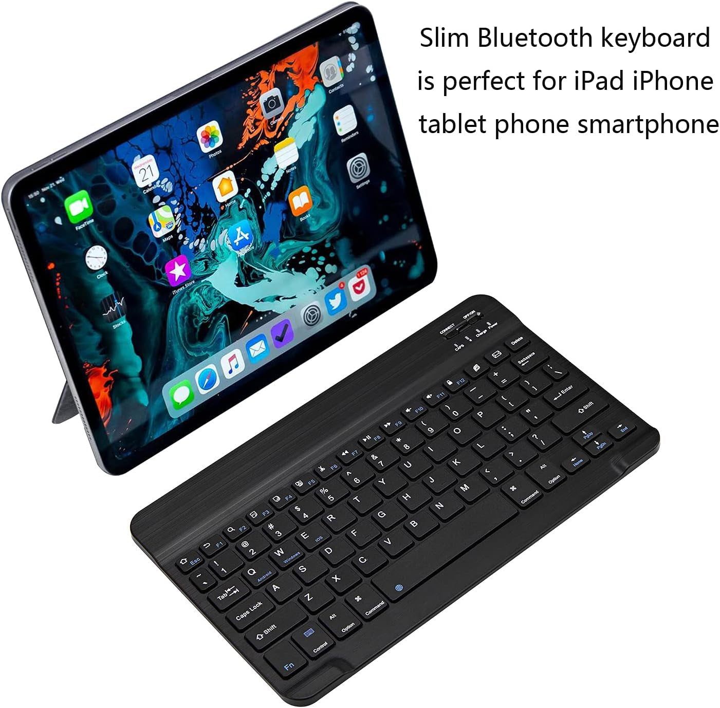 Ultra-Slim Bluetooth Keyboard Portable Mini Wireless Keyboard Rechargeable for Apple Ipad Iphone Samsung Tablet Phone Smartphone Ipados Ios Android (10 Inch Black)