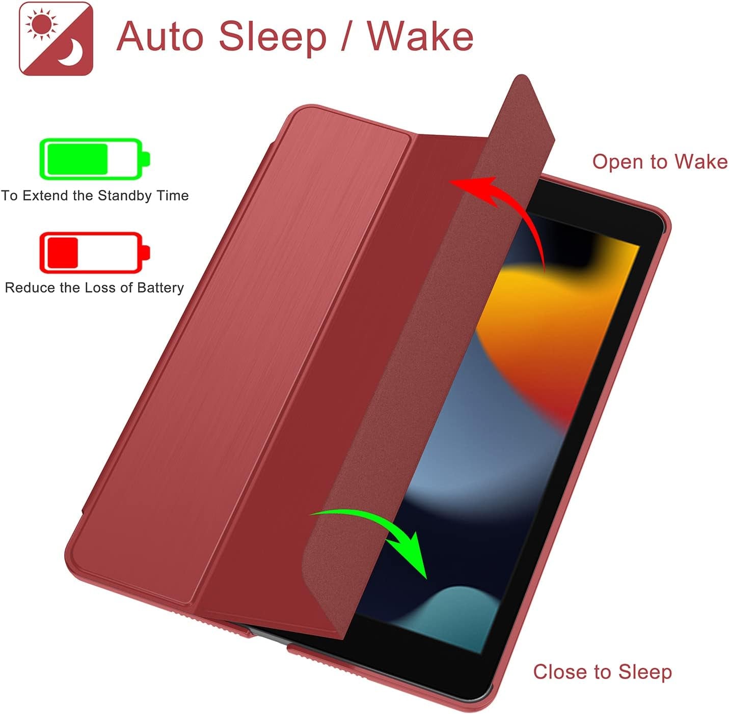 Case for Ipad 9Th/8Th/7Th Generation 2021/2020/2019, [Slim Trifold Stand + Auto Wake/Sleep], Premium Protective Hard PC Back Cover for Apple Ipad 10.2 Inch (Wine Red)