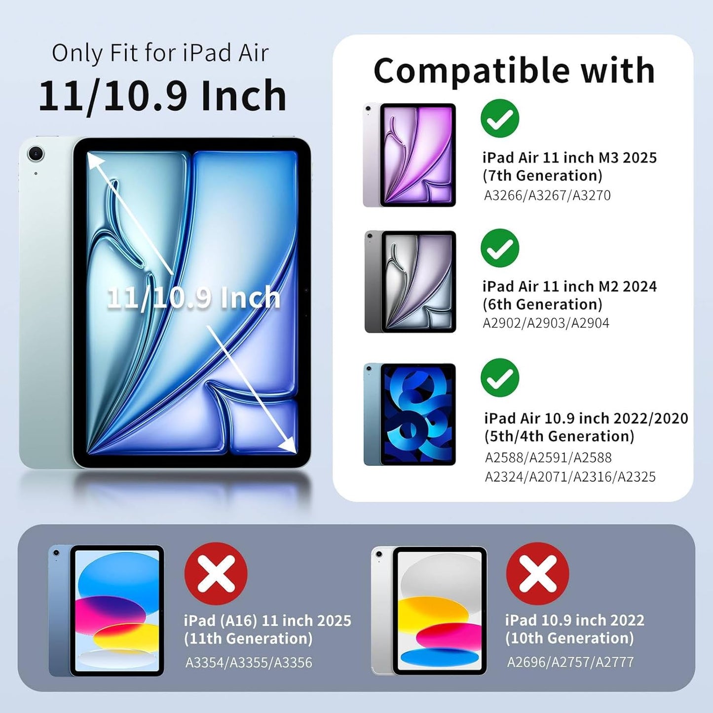 for Ipad Air 11 Inch Case 7Th/6Th Generation M3/M2 2025/2024, Ipad Air 5Th/4Th Gen Case 2022/2020 10.9 Inch, Slim Hard PC Translucent Back Shell Cover, Support Touch Id,Blue Wave