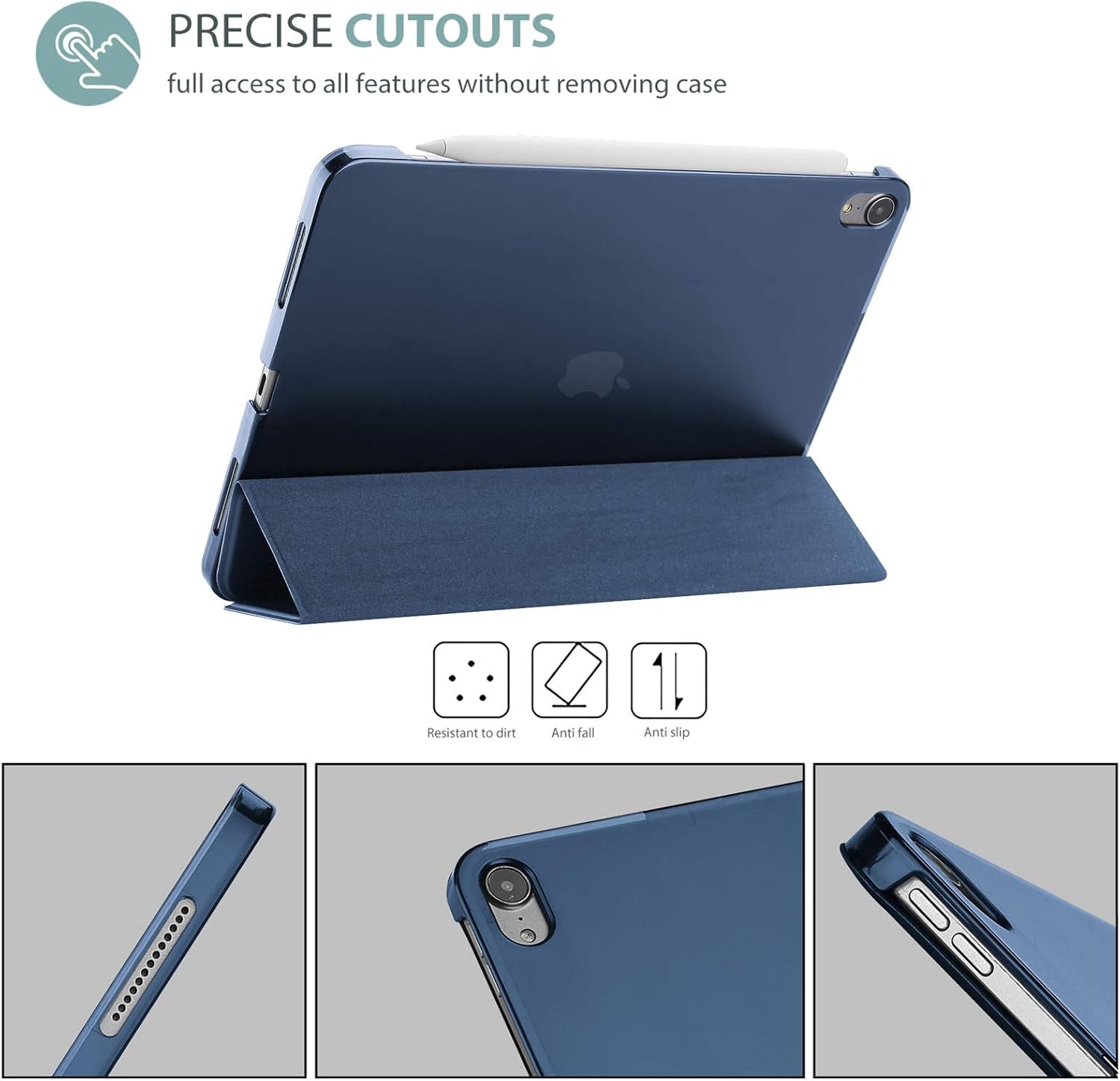 Smart Case for 10.9 Inch Ipad Air 5Th 2022 / Air 4Th 2020, Cover with Screen Protector for Ipad Air 5 4 -Navy