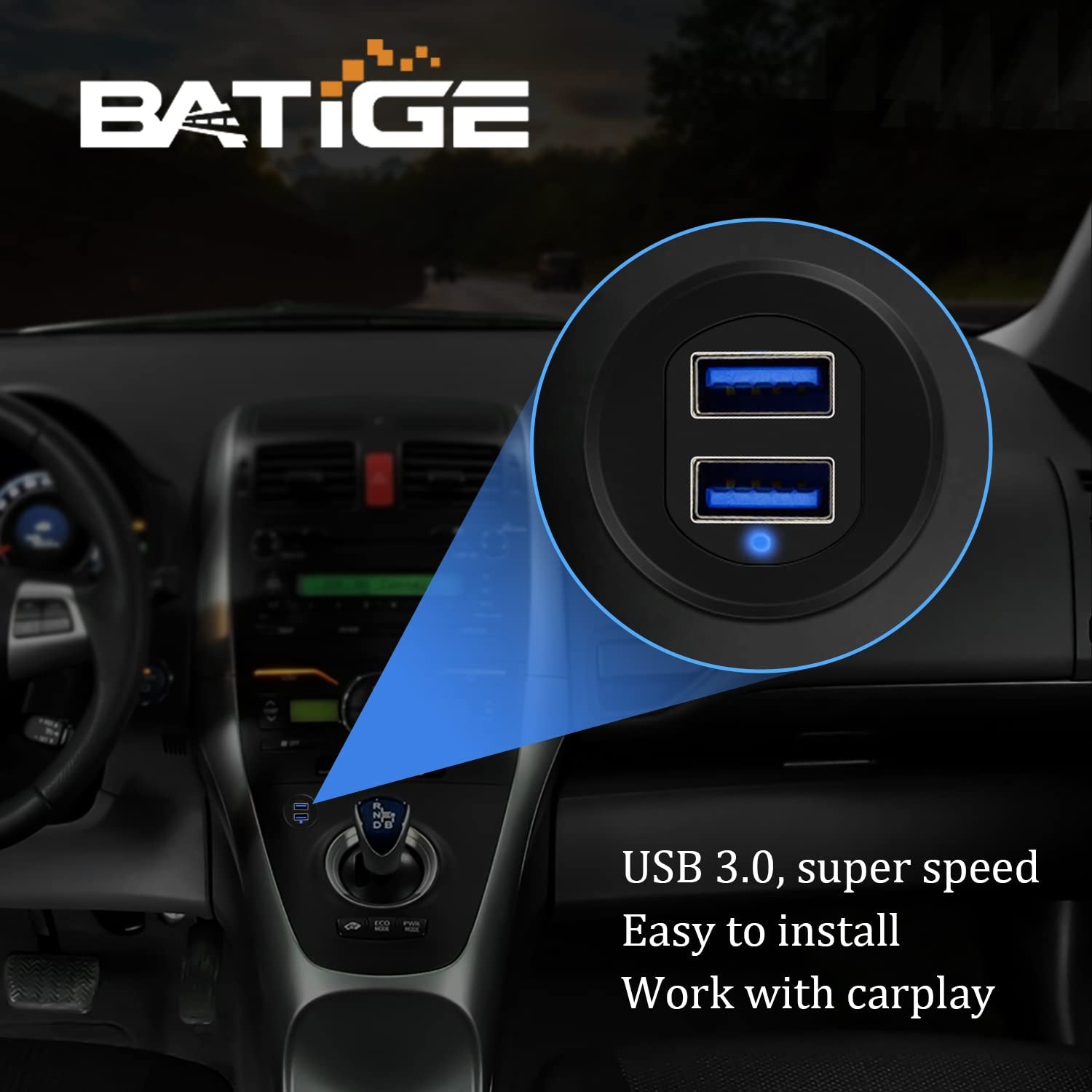 Alloy Dual Port USB 3.0 Car Dashboard Flush Mount Cable, Male to Female with LED Indicator Extension Cable for Car Truck Boat Motorcycle Dashboard Panel - 3Ft