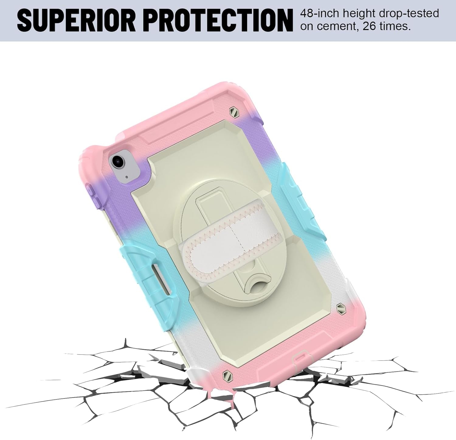 Case for Ipad Air 5Th/4Th Generation (2022/2020) 10.9-Inch, [Shockproof] Full Body Protective Case with 9H Tempered Glass Screen Protector, Rotatable Kickstand & Hand Strap (Light Pink)