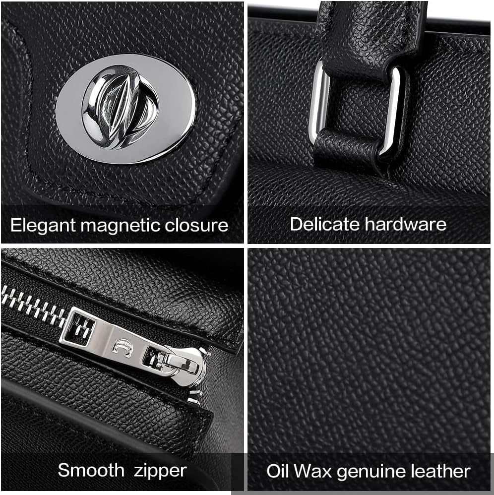 Briefcase for Women Oil Wax Leather Vintage 15.6 Inch Laptop Business Shoulder Bag