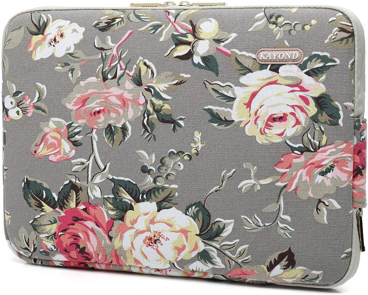 Gery Rose Patten Canvas Water-Resistant 13.3 Inch Laptop Sleeve Case for 12.5Inch 13Inch Notebook Computer 12.9 Pocket Tablet