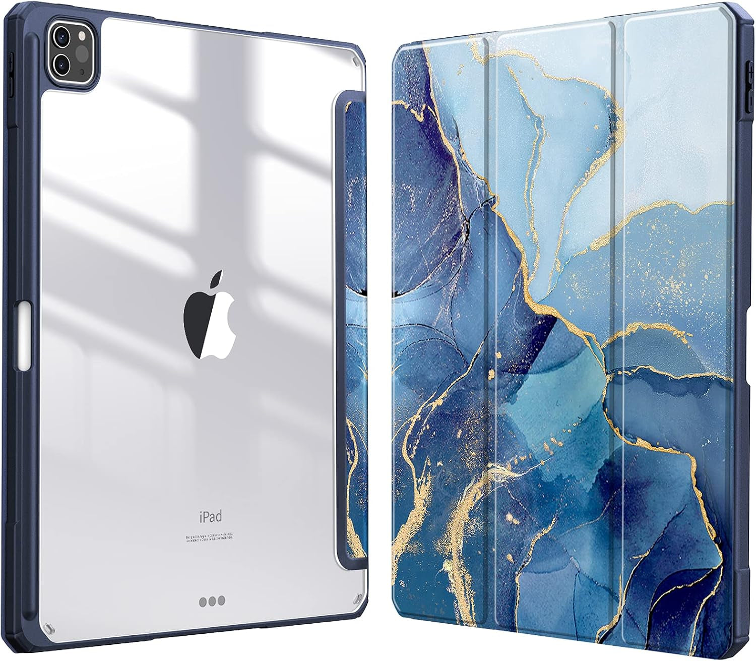 Hybrid Slim Case for Ipad Pro 12.9-Inch 6Th Generation 2022, [Built-In Pencil Holder] Shockproof Cover W/Clear Transparent Back Shell, Also Fit Ipad Pro 12.9" 5Th/4Th/3Rd Gen, Ocean Marble