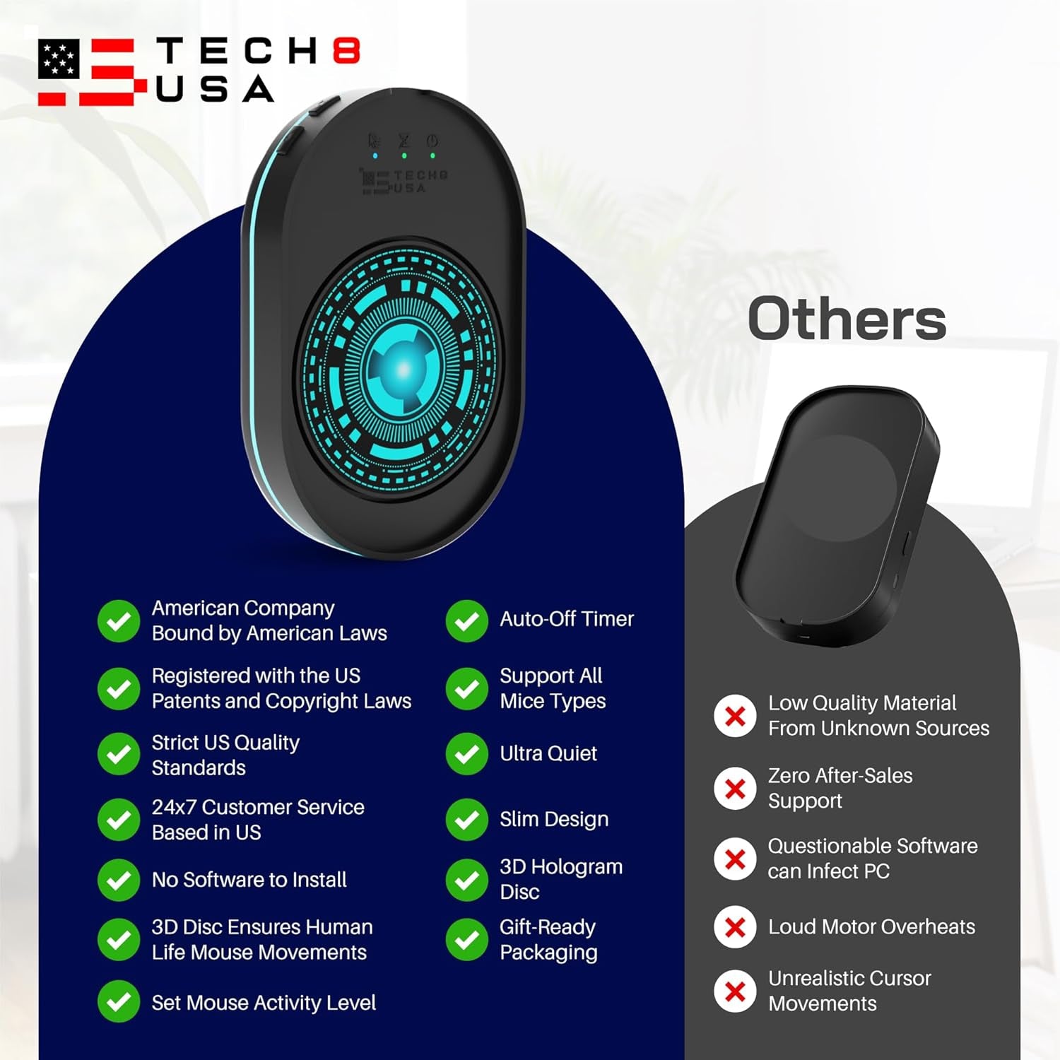 Mouse Mover Device, Undetectable Mouse Jiggler for Laptops, PC, No Software, Random Movement, Patented, Designed, Engineered, Packaged in USA - 3D Hologram Alien