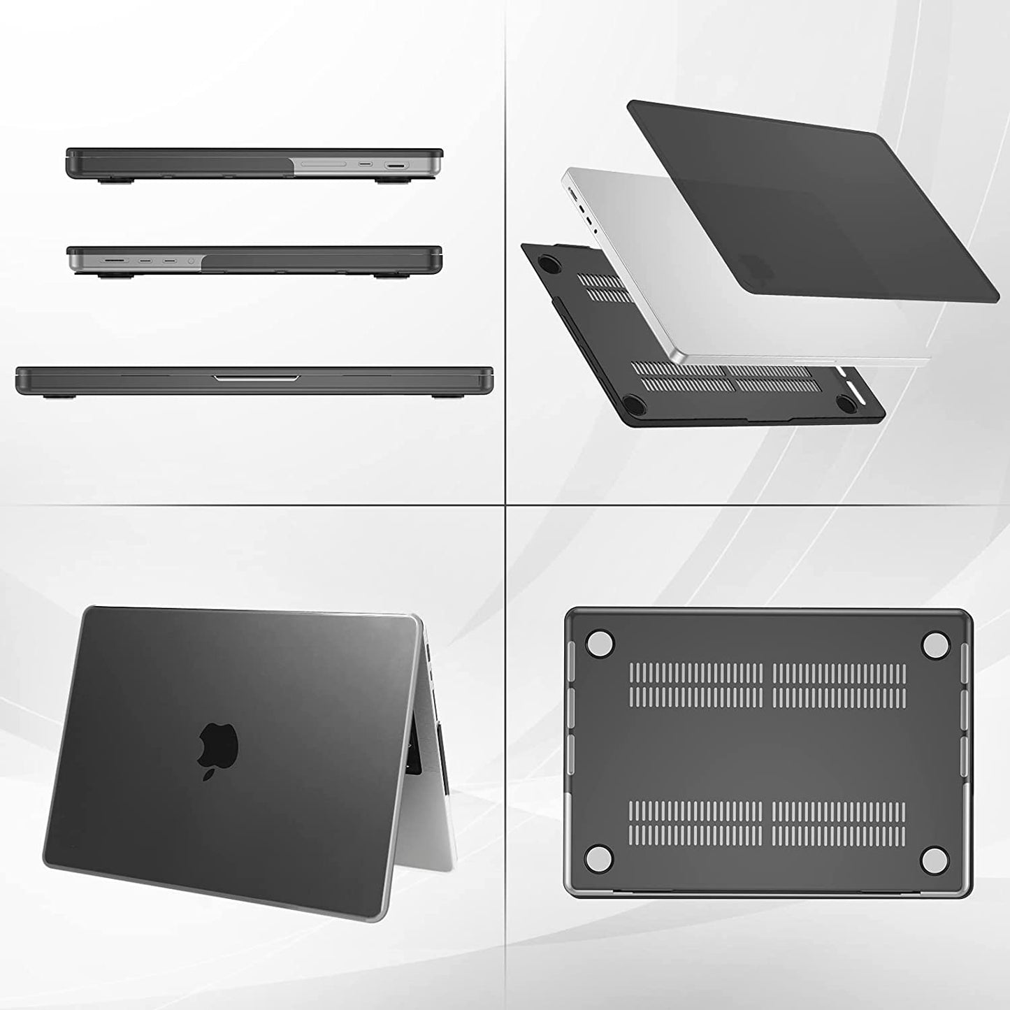 for Macbook Pro 14.2 Inch 2024 M4 A3112 A3185 A3401/Pro 14 2023 2022 2021 M3 A2918 A2992 M2 A2779 M1 A2442, Slim Protective Hard Shell Case and Keyboard Skin Cover -Black