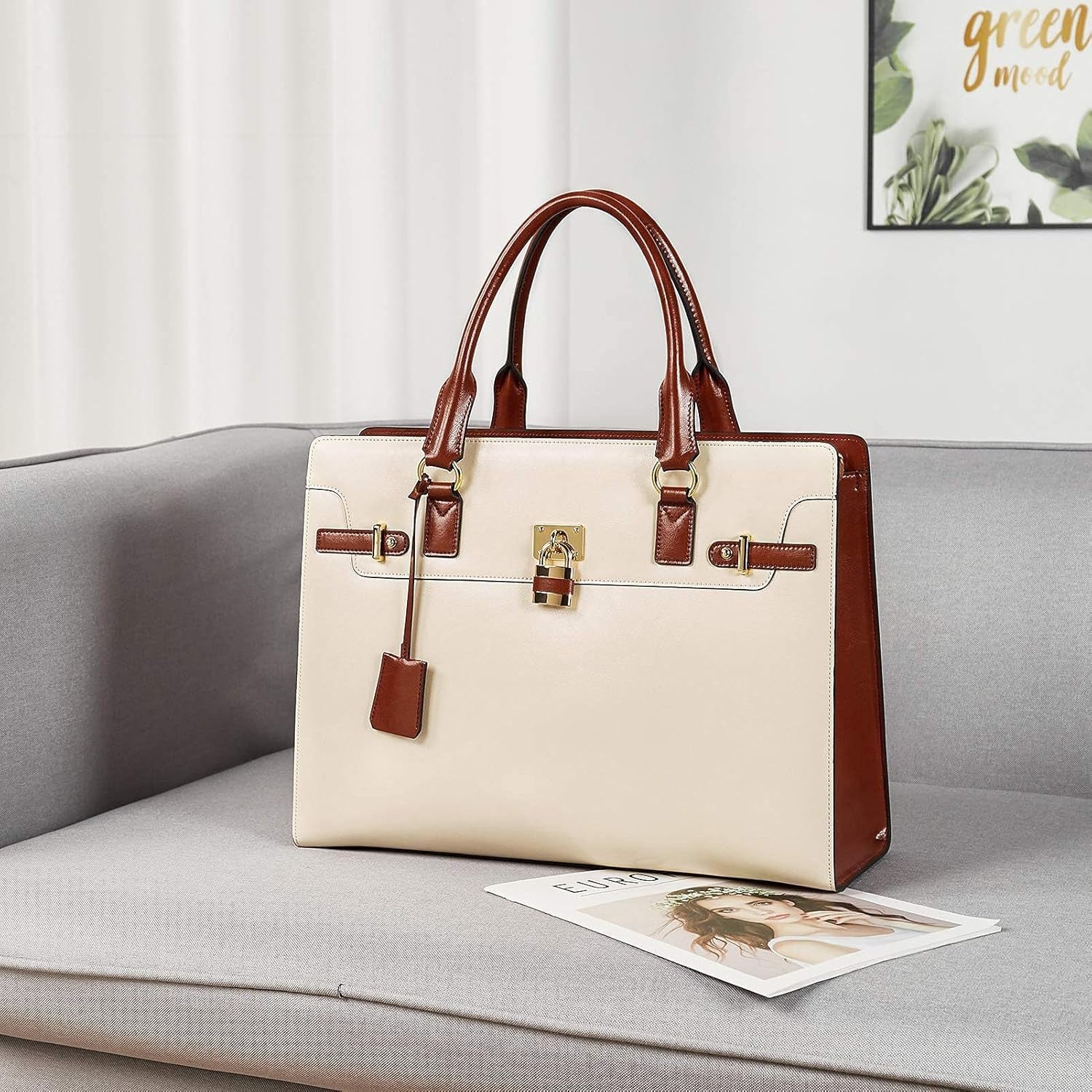 Briefcase for Women 15.6 Inch Leather Laptop Bag Vintage Slim Lawyer Business Bag Stylish Work Purse