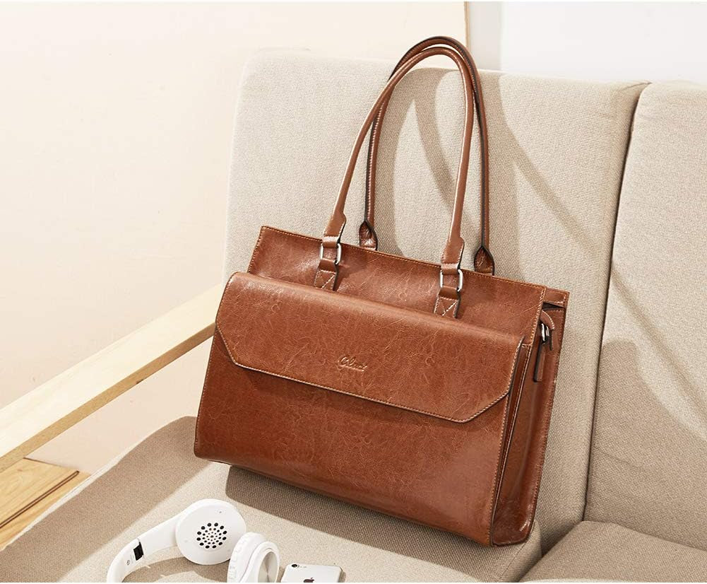 Briefcase for Women Oil Wax Leather Business 15.6 Inch Laptop Handbag Vintage Slim Large Shoulder Work Bag